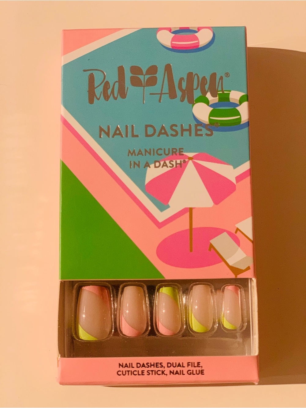 Red Aspen Nail Dashes Press-On Nails - Pink & Lime Accent